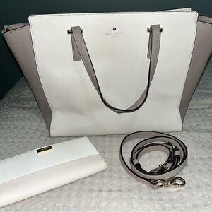 kate spade Two-Tone Leather Tote in Cream and Taupe